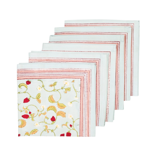 STRAWBERRY FIELDS BLOCKPRINT NAPKINS, SET OF TWO